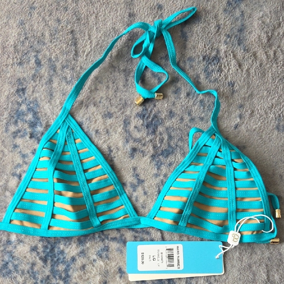 Beach Bunny Other - Beach Bunny Turquoise and Gold Strappy Triangle Bikini Top